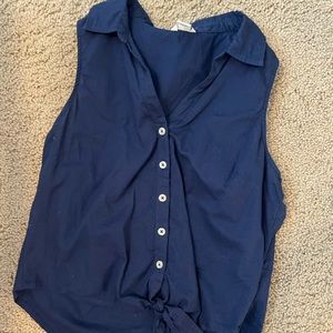Navy tank top tied shirt